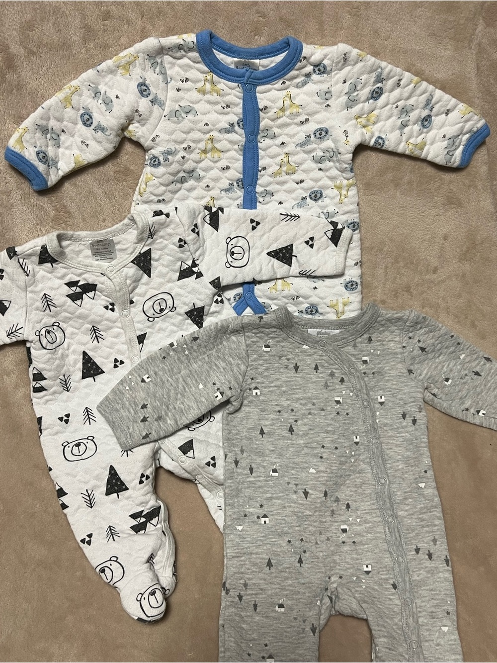 Vintage Baby Quilted Sleepers Bundle (3-Pack) - Size 0-3 Months